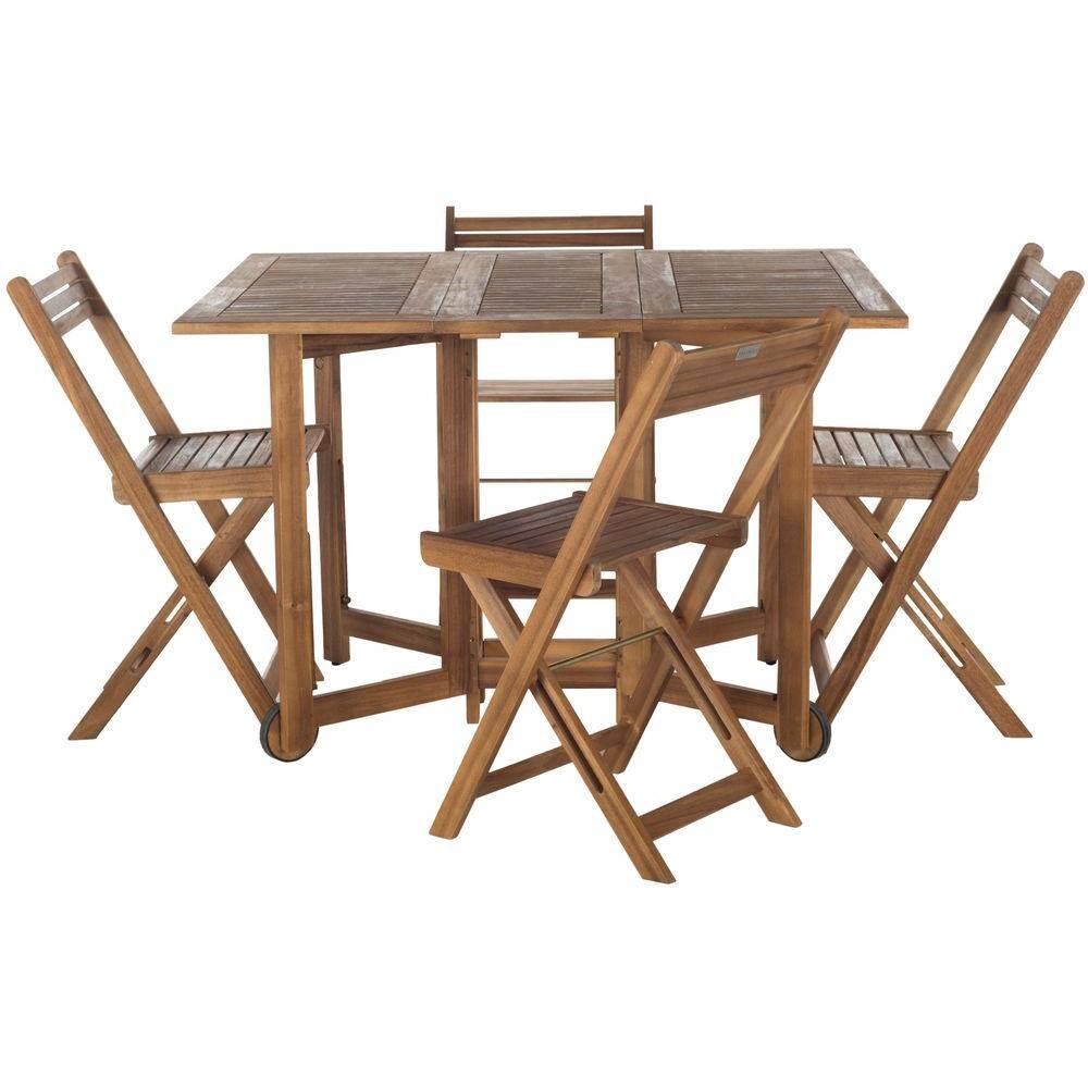 Natural Acacia Wood Foldable 5-Piece Outdoor Dining Set