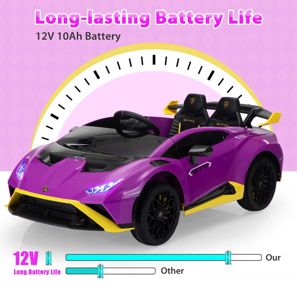 12V Purple Lamborghini STO Kids Ride-On Car with Remote Control