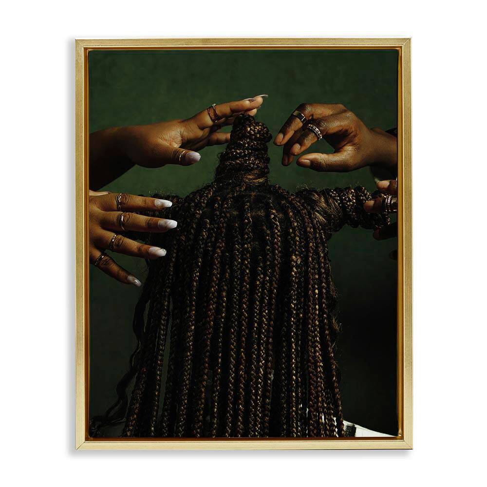 Women Braiding Hair by Oladimeji Odunsi Gold Floater Frame People Graphic Art Print 31 in. x 25 in. price history on PriceWatchPro