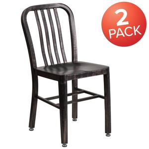 Metal Outdoor Dining Chair in Black-Antique Gold (Set of 2)