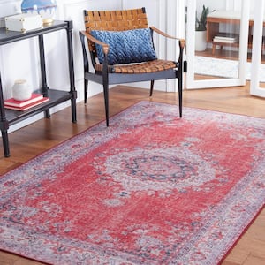 Tuscon Red/Beige 4 ft. x 6 ft. Machine Washable Floral Medallion Border Area Rug