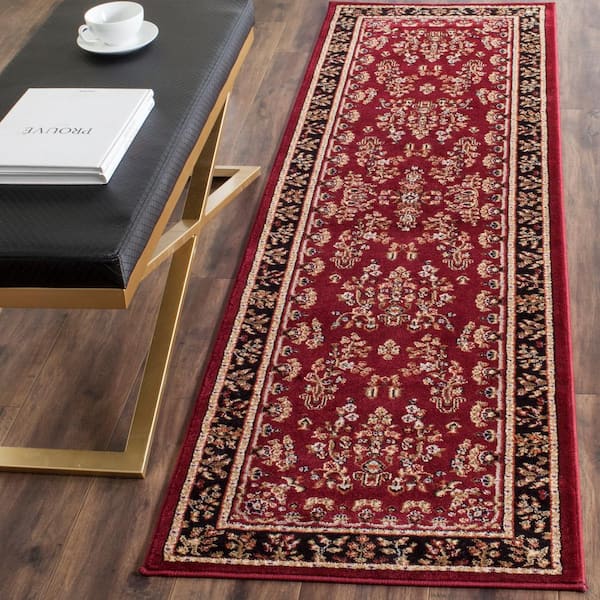 Lyndhurst Red/Black 2 ft. x 14 ft. Border Antique Floral Runner Rug
