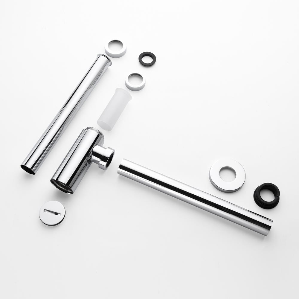 Chrome 14 in. Brass Round Bottle Trap with Stainless Steel Extension