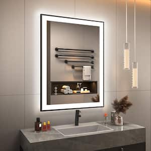 24 in. W x 32 in. H Rectangular Space Aluminum Framed Dual Lights Anti-Fog Wall Bathroom Vanity Mirror in Tempered Glass
