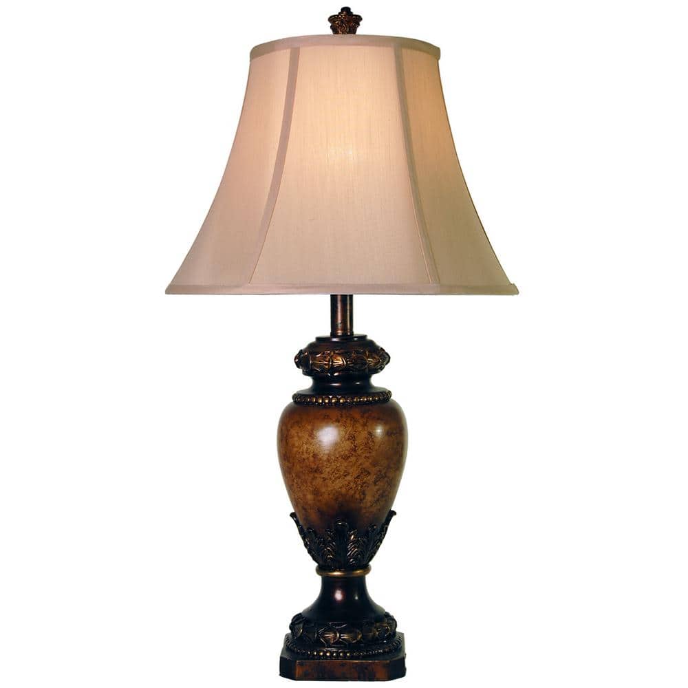 StyleCraft 28.5 in. Brown Table Lamp with Taupe Fabric Shade L3-1123DS ...