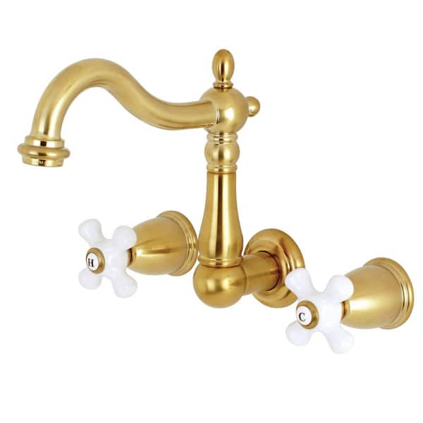 Kingston Brass Heritage 2-Handle Wall Mount Bathroom Faucet in Brushed Brass