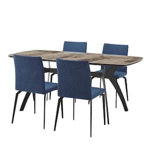 Andes and Lyon 5-Piece Blue or Gray Fabric Rectangular Dining Set