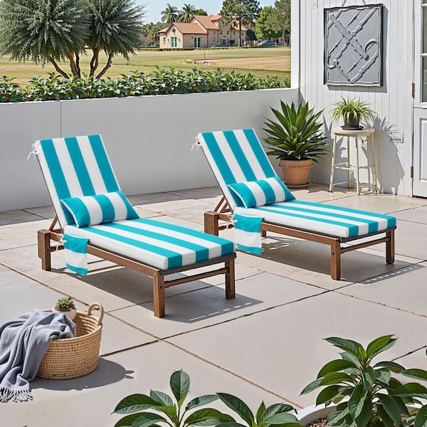 Unbranded 72 in. x 21 in. 2-Piece Outdoor Polyester Patio Chaise Lounge Cushion in Blue and White