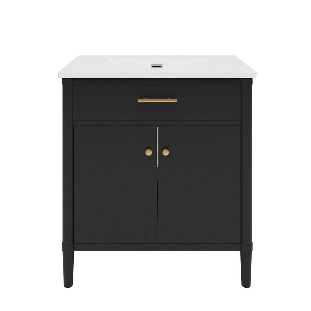 31 in. W x 19 in. D x 34 in. H Black Bath Vanity with White Ceramic Top, Soft Close Doors and Adjustable Shelf price history on PriceWatchPro