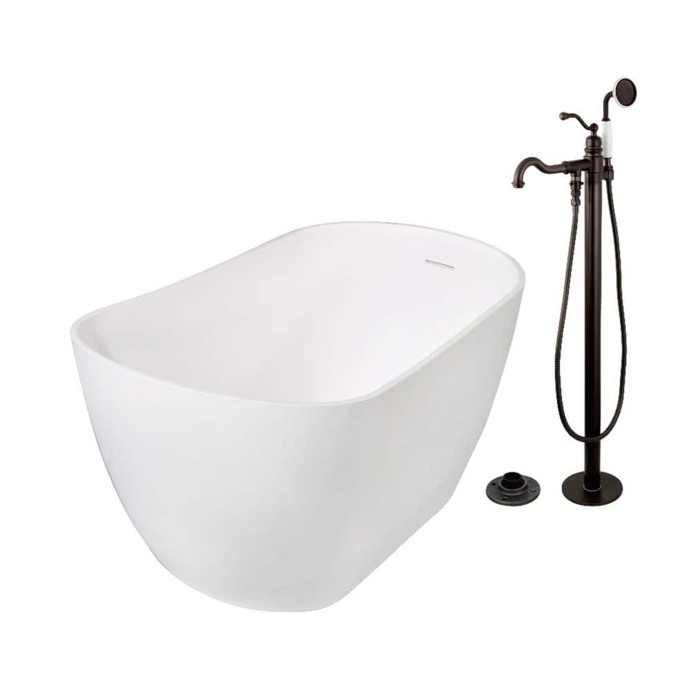 Arcticstone 51.6 in. x 28.4 in. Surface White Stone Flatbottom Soaking Freestanding Bathtub in White/Oil Rubbed Bronze price history on PriceWatchPro