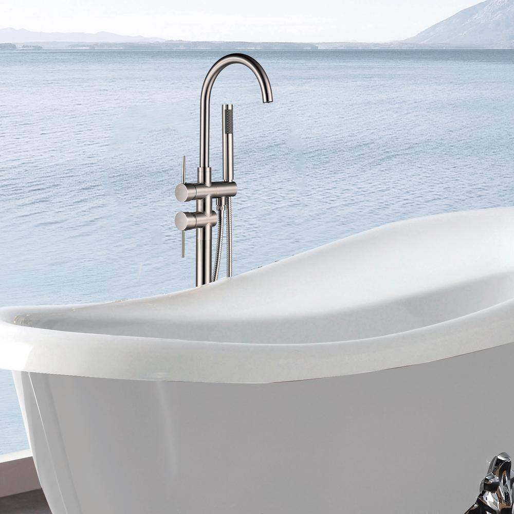 Brushed Nickel Freestanding Tub Filler with Hand Shower