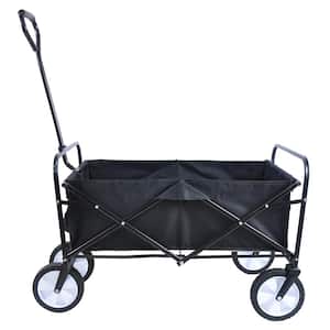 4 cu. ft. Metal Folding Wagon Garden Cart Shopping Beach Cart in Black