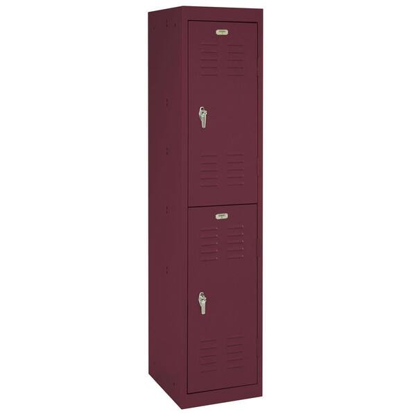 Sandusky 15 in. L x 18 in. D x 66 in. H Two Tier Welded Storage Locker in Burgundy