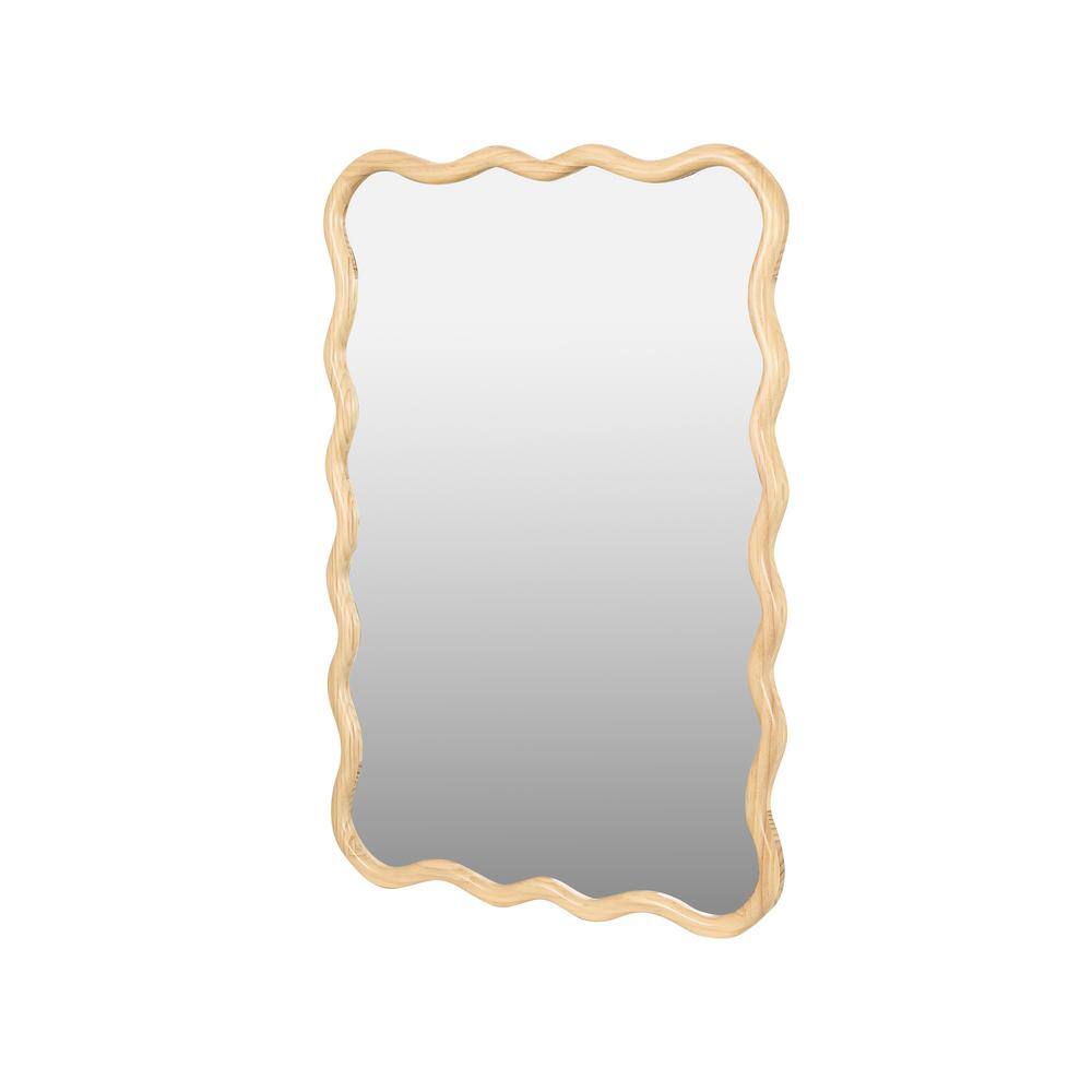 Modern Natural 36 in. W x 36 in. Square Solid Wood Wall Decor Mirror for Li