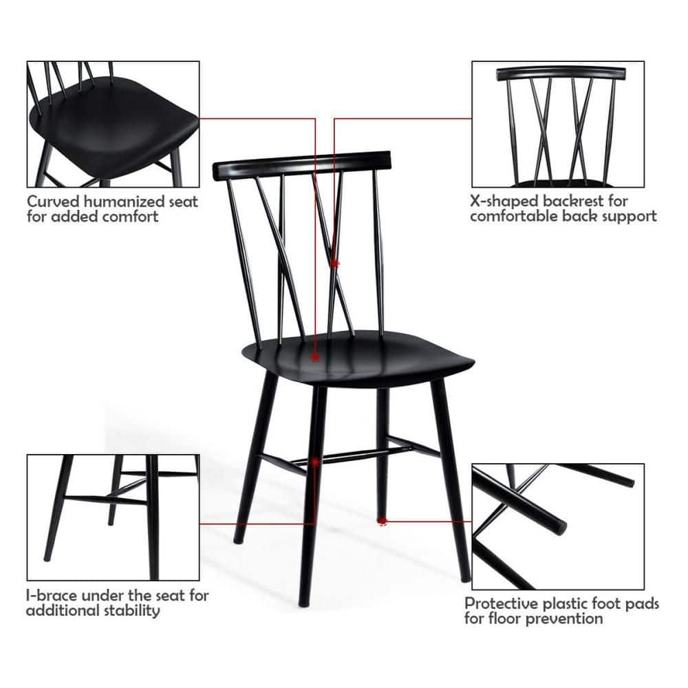 High Black Metal Cross Back Side Chair Set