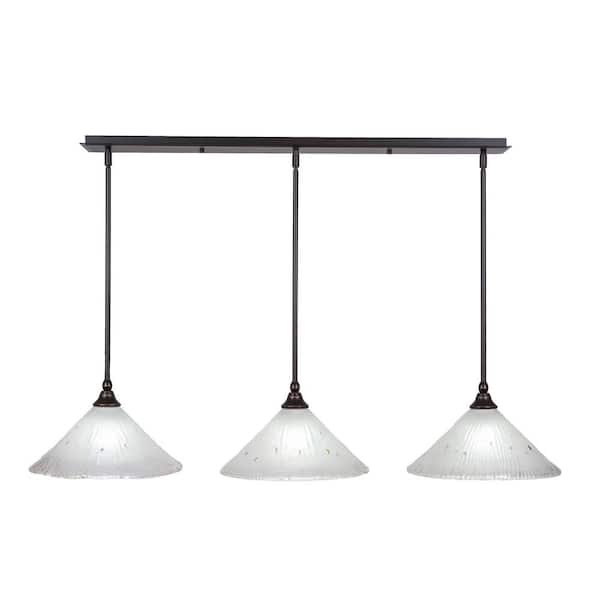 Unbranded Livingston 100-Watt 3 Light Dark Granite Linear Pendant Light with 12 in. Frosted Crystal Glass Shades No Bulbs Included