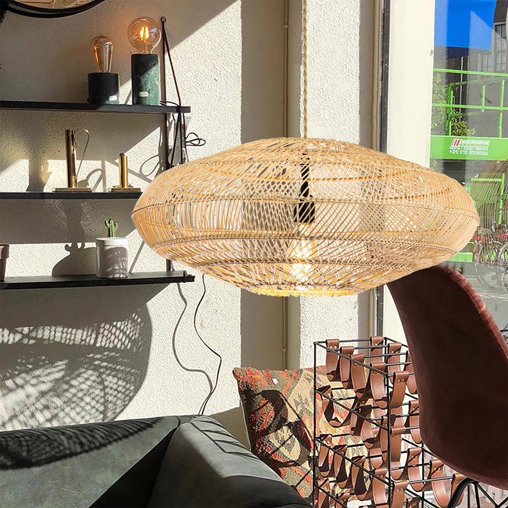 Boho Island-Inspired 23.6" Handmade Rattan Metal Frame Pendant Light