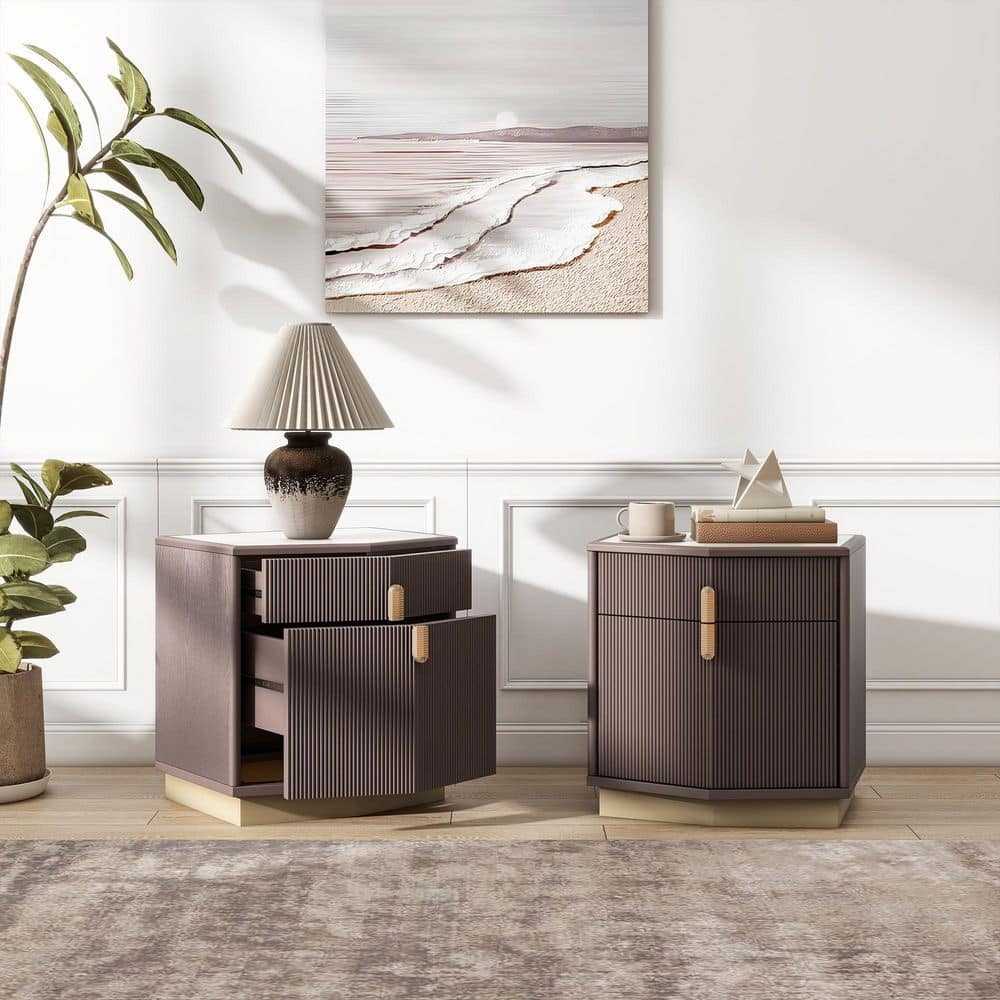 Chocolate 2-Drawers 22 in. Nightstand with Vertical Stripes