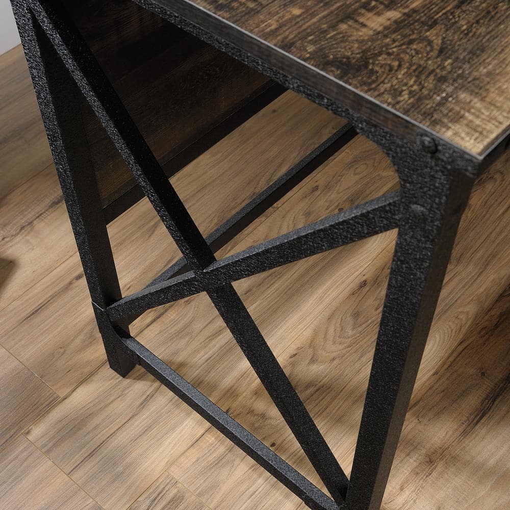 Carbon Oak and Black Industrial L-Shaped Desk with File Storage