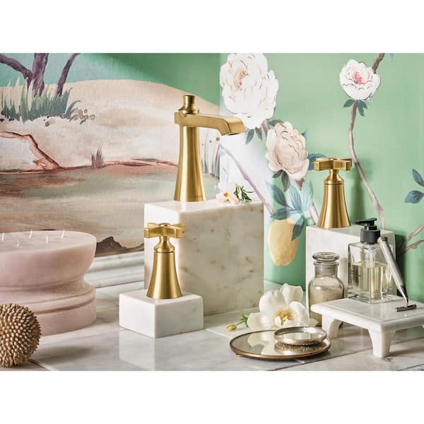 Flara Brushed Gold 8 in. Widespread 2-Handle High-Arc Bathroom Faucet, Valve Included