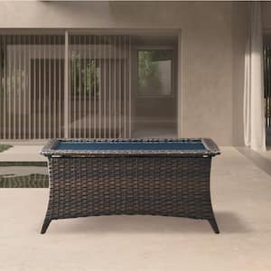 ArcoBay Brown Rectangular Wicker Outdoor Coffee Table with Tempered Glass Top