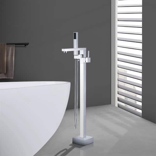 Single-Handle Freestanding Bathtub Faucet with Hand Shower Head in Chrome