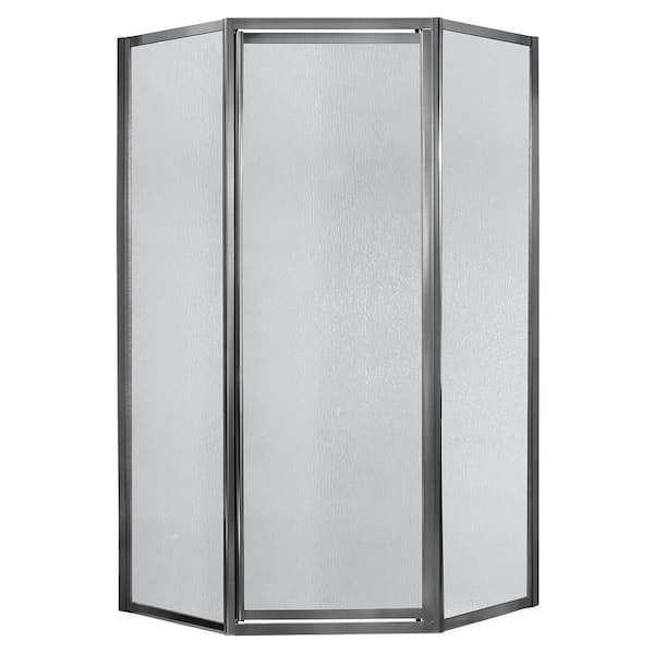 CRAFT + MAIN Tides 36 in. W x 70 in. H Neo Angle Pivot Framed Corner Shower Enclosure in Brushed Nickel with Rain Glass