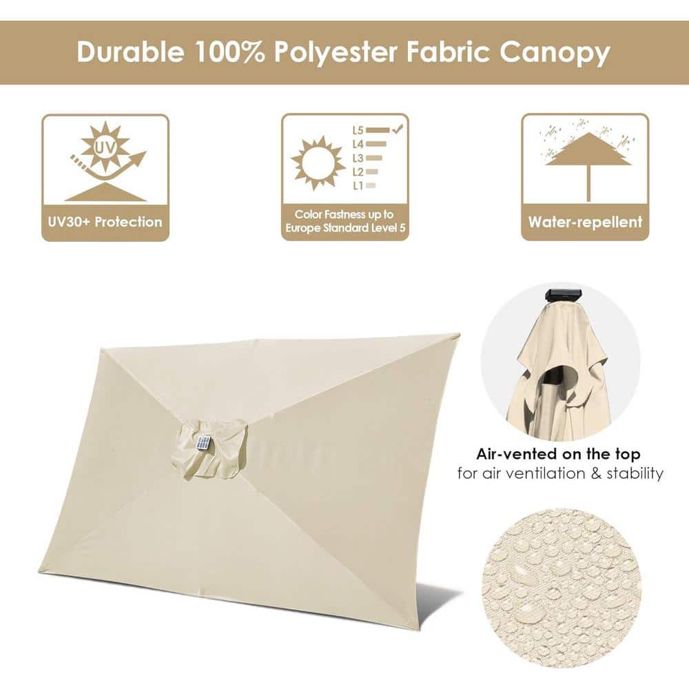 10x6.5 ft Beige Cantilever Patio Umbrella with Solar LED Lights