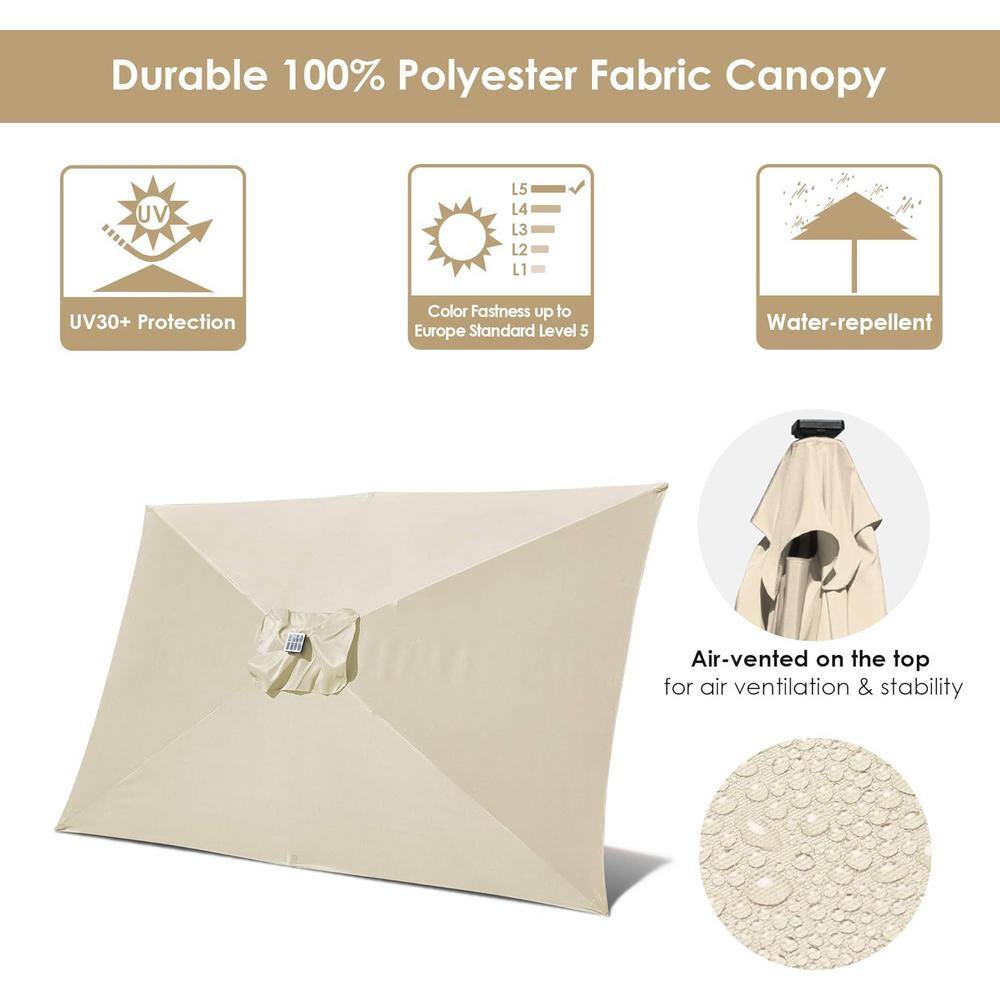10x6.5 ft Beige Cantilever Patio Umbrella with Solar LED Lights
