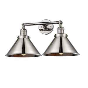 Briarcliff 19 in. 2-Light Polished Nickel Vanity-Light with Polished Nickel Metal Shade