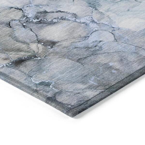 Blue and Gray 2 ft. x 8 ft. Woven Abstract Polyester Runner Indoor/Outdoor Area Rug