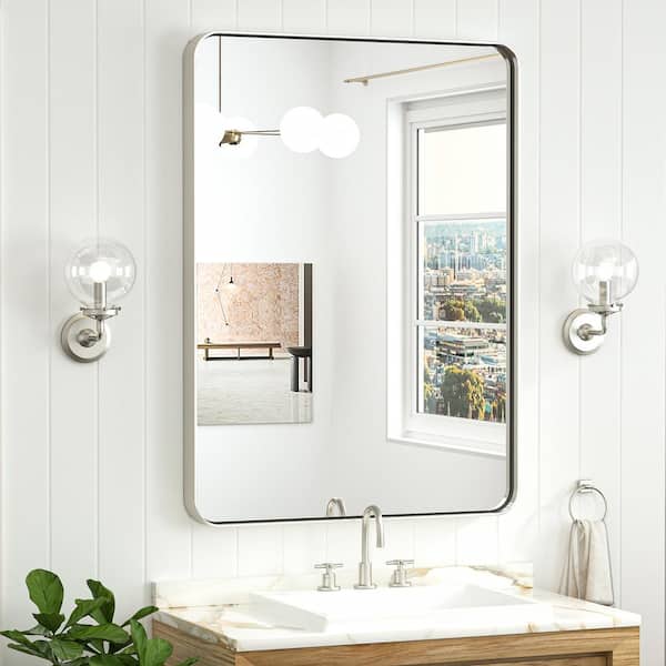 24 in. W x 36 in. H Modern Rectangular Brushed Nickel Aluminum Framed Wall Bathroom Vanity Mirror