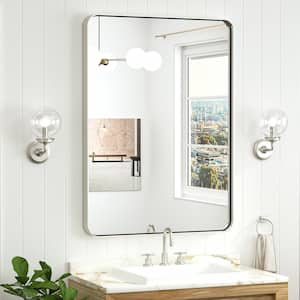 24 in. W x 36 in. H Modern Rectangular Silver Gray Aluminum Framed Wall Bathroom Vanity Mirror