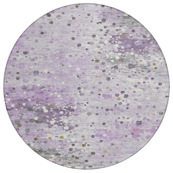 Chantille Machine Washable Indoor/Outdoor Abstract ACN2007 Lavender 8 ft. x 8 ft. Round Rug