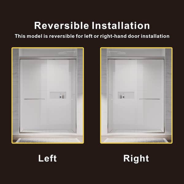 UKD07N 56 to 60 in. W x 72 in. H Double Sliding Semi-Frameless Shower Door in Chrome, Enduro Shield 1/4 in. Clear Glass