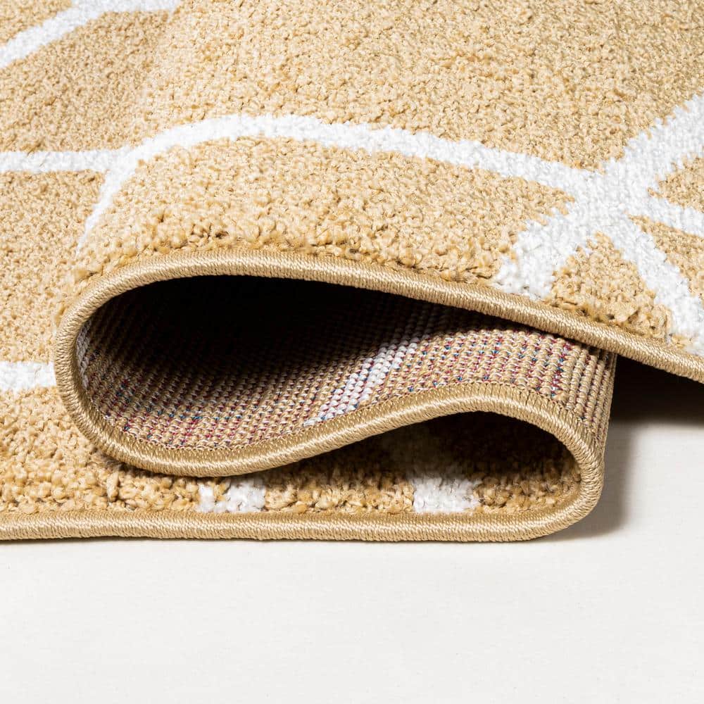 Gold and White Geometric Flat Woven Reversible Rug