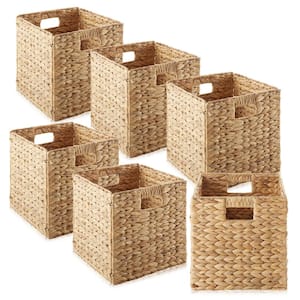 10.5" x 10.5" Cubes, Water Hyacinth Storage Baskets, Natural - Set of 6