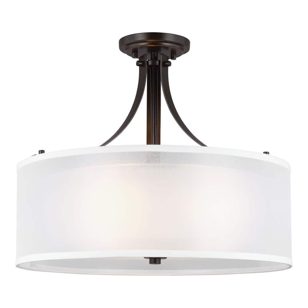 Elmwood Park Bronze 3-Light Semi-Flush Mount with Satin Etched Glass