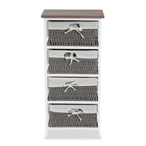 Terena Grey and Walnut Brown and White Storage Cabinet with 4-Baskets