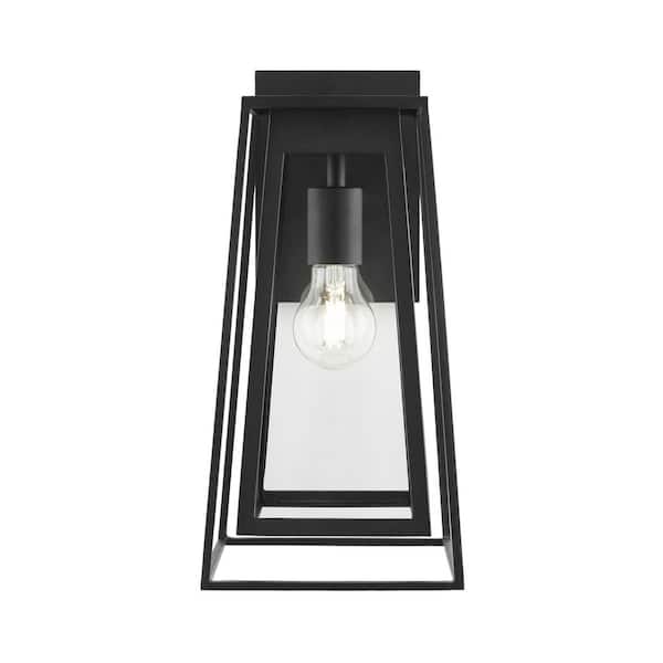 Home Decorators Collection Bailey 14.25 in. Medium Modern 1-Light Black Hardwired Double Frame Outdoor Wall Lantern Sconce with Clear Glass
