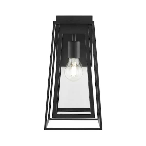 Bailey 14.25 in. Medium Modern 1-Light Black Hardwired Double Frame Outdoor Wall Light Lantern Sconce with Clear Glass