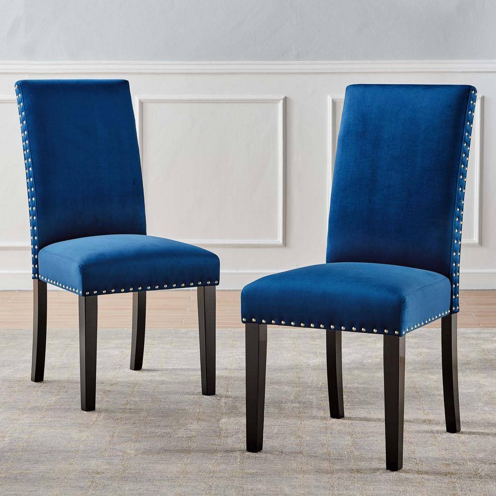 Elegant Navy Velvet Upholstered Parsons Side Chair with Nailhead Trim