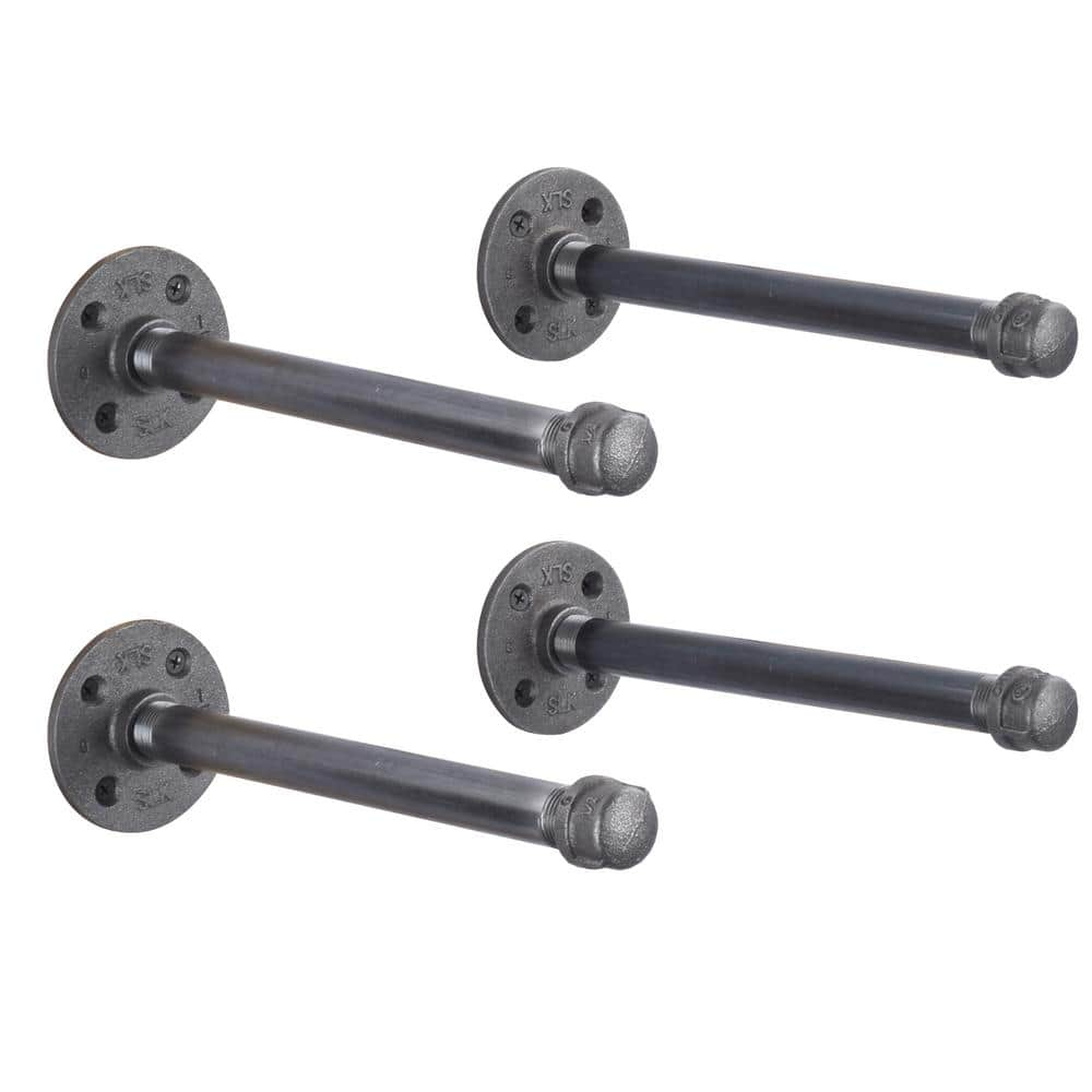 Pipe Decor 1/2 in. Black Pipe 12 in. L Wall Mounted Shelf Bracket Kit ...