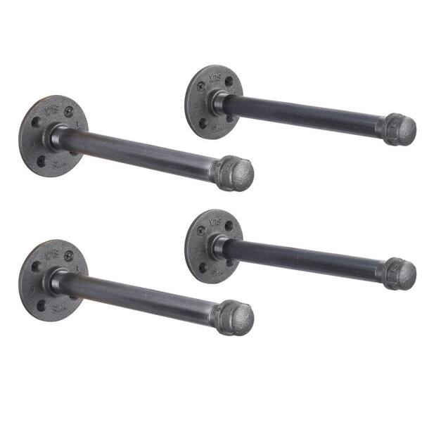 Pipe Decor 1/2 in. Black Pipe 12 in. L Wall Mounted Shelf Bracket Kit (4-Pack)