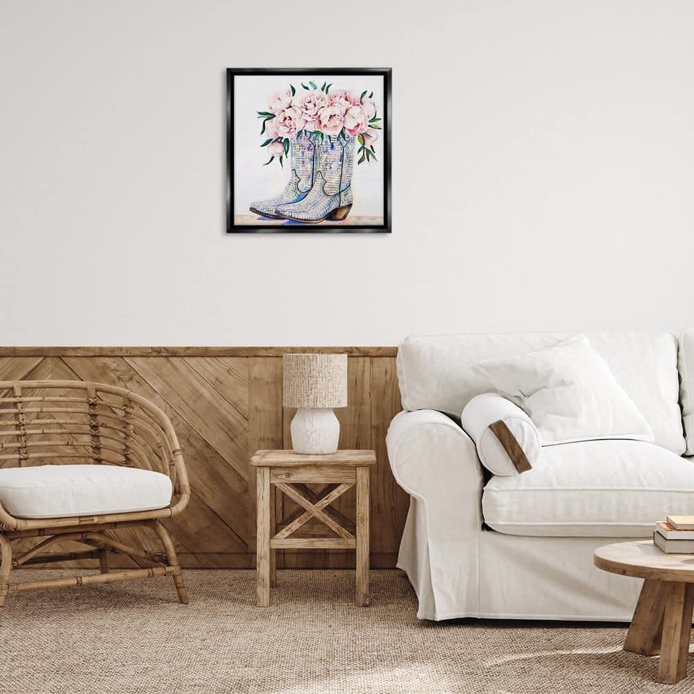 Rose Filled Cowgirl Boots by Amanda Greenwood Black Floater Frame Nature Graphic Art Print 25 in. x 25 in. price history on PriceWatchPro