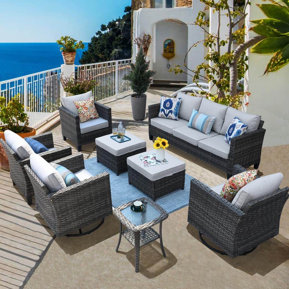 Megon Holly Gray 8-Piece Wicker Patio Conversation Seating Sofa Set with Gray Cushions and Swivel Rocking Chairs price history on PriceWatchPro