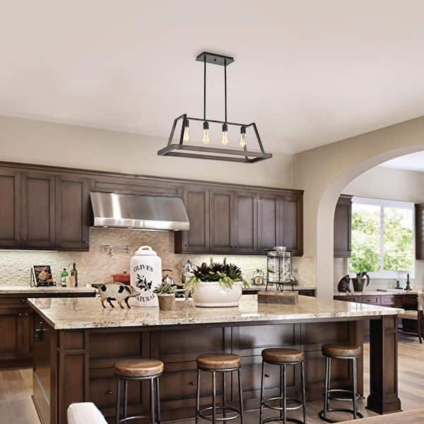 Edvivi Troy 4-Light Wood and Oil Rubbed Bronze Farmhouse