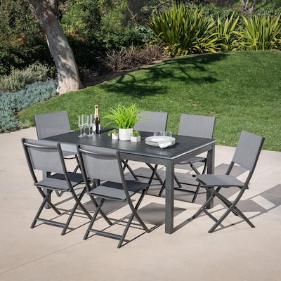 Cameron 11-Piece Aluminum Outdoor Dining Set with 6 Folding Sling Chairs and an Expandable Table