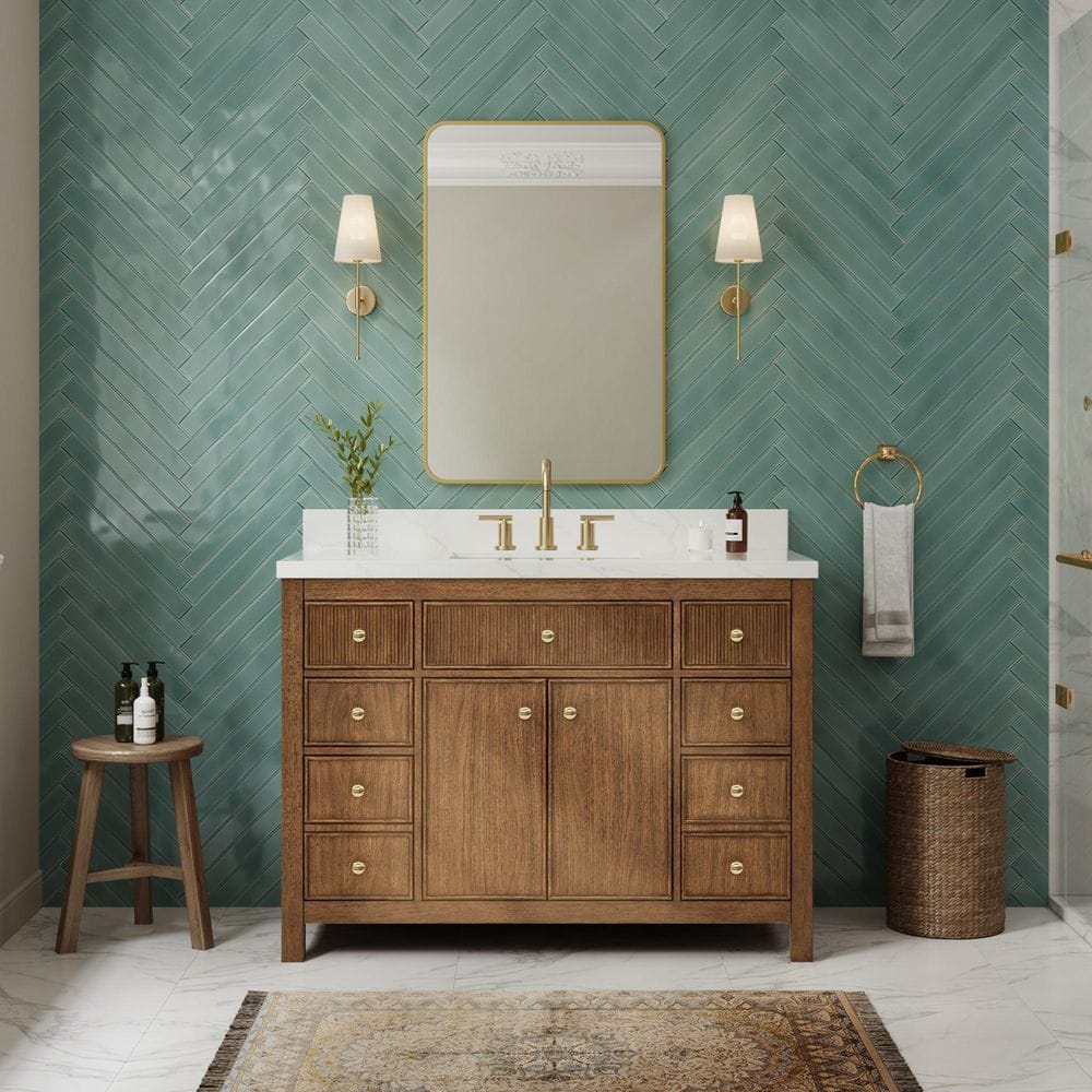 Rian 48 in. Single Freestanding Toasted Walnut with Satin Bronze Trim Bath Vanity with Giotto Quartz Top price history on PriceWatchPro