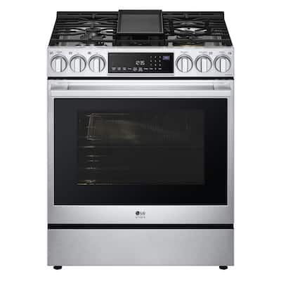 STUDIO 6.3 cu. ft. SMART Slide-in Gas Range in Stainless Steel with ProBake Convection, Easy Clean, Instaview & Air Fry